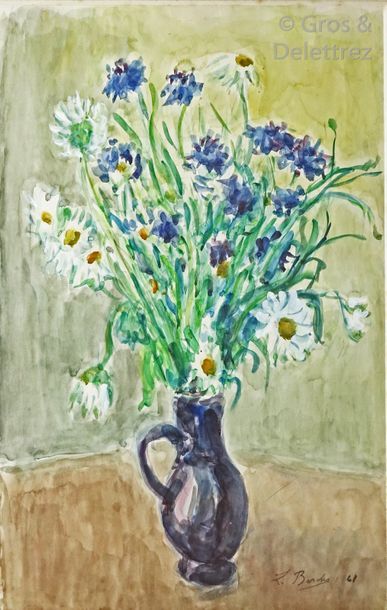 null Léonard BORDES (1898-1969) 

Pichet de fleurs

Aquarelle, signée et daté (19)61...