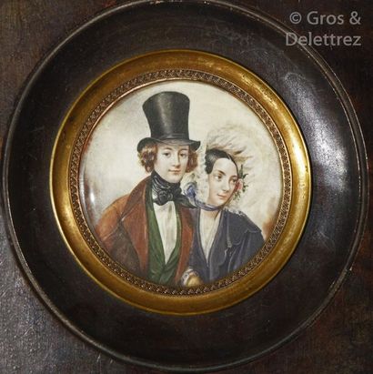 null Miniature ronde signée BELIN (?) à droite

Portrait d'un jeune couple.

Diam....