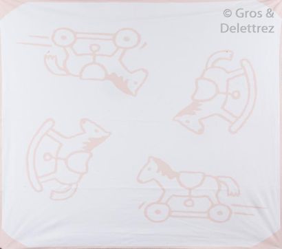 HERMÈS Ligne Enfant Couverture pour jeune fille en coton imprimé à décor de cheval...