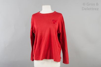 HERMES Paris made in Italy Tee-shirt à manches longues en jersey de coton rouge,...
