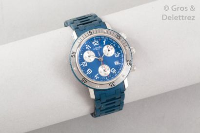 HERMÈS Paris Swiss made n°CL2.917 / 2164662 *Montre «Clipper» en acier, cadran bleu...