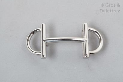 HERMÈS Paris made in Switzerland *Boucle de ceinture «Gamma» 32mm en métal argenté...