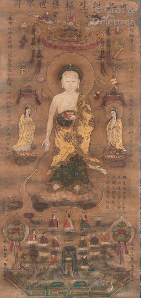 null Chine, XVIIIe siècle. 

Peinture bouddhique à l'encre et couleurs sur papier,...