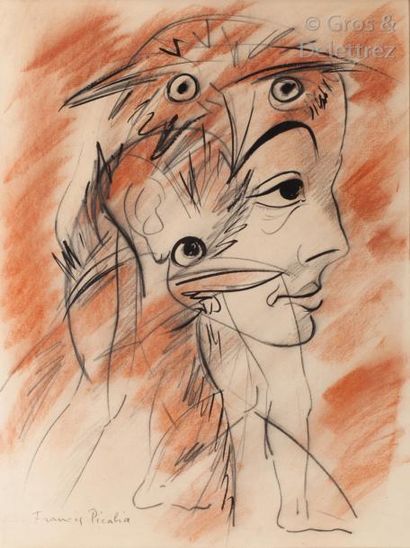Francis PICABIA (1879-1953) Transparence (hibou, geai de Steller, visage)

Fusain,...