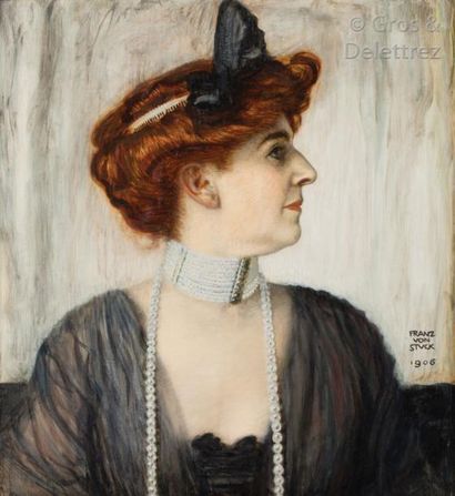 Franz VON STUCK (1863-1928) Portrait d’Augusta de Osa (1855-1944)

Huile sur panneau.

Signée...