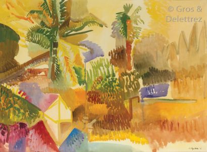 Constant REY-MILLET (1905-1959) Paysage de Floride Aquarelle sur papier. Signée et...
