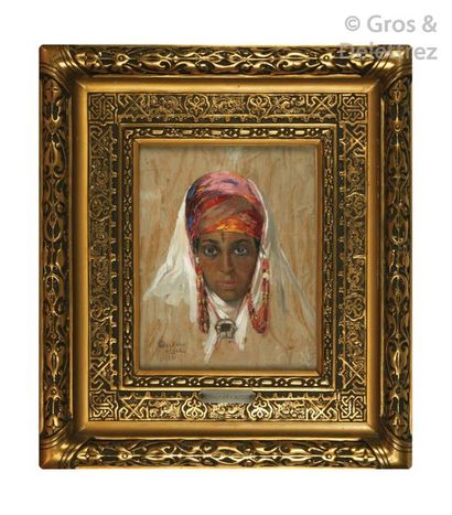 Emile DECKERS (1885-1968) Portrait d’une jeune algéroise Huile sur panneau, signée,...
