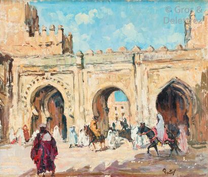 Henri PONTOY (1888-1968) La porte de BabDekakene, Fez Huile sur toile, signée en...