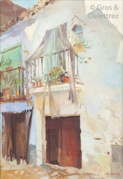 Jean-Gaston MANTEL (1914-1995) Les balcons Huile sur toile marouflée sur panneau,...