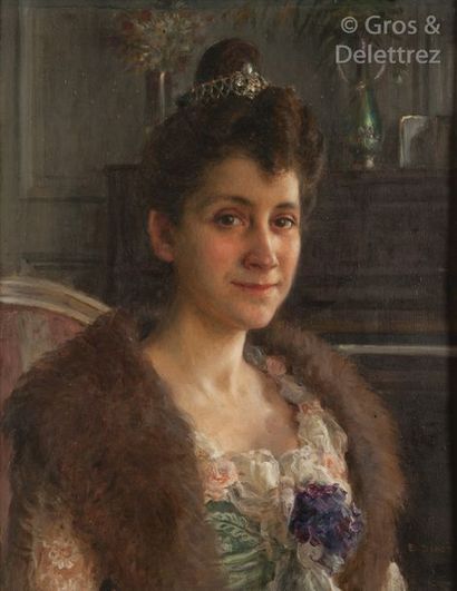 Étienne DINET (1861-1929) Portrait de Madame C. 

Huile sur panneau, signée en bas...