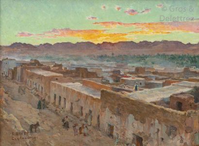 Etienne DINET (1861 -1929) «?Coucher de soleil sur Laghouat (Algérie) 

Huile sur...