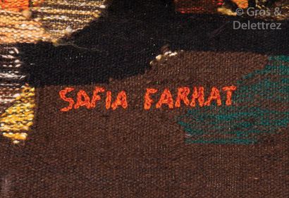 Safia FARHAT (1924-2004) Mère et enfants Tapisserie, signée en bas à gauche. Circa...