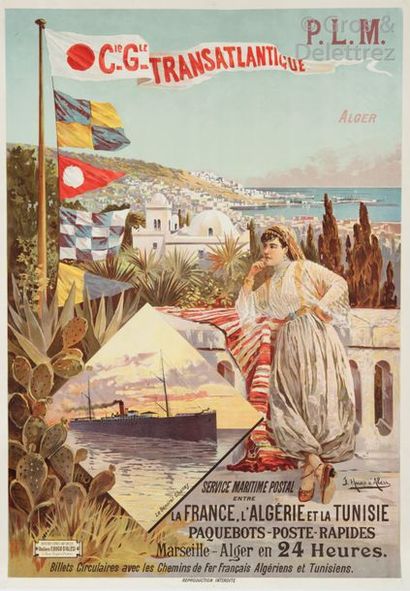 Hugo D’ALÉSI (1849-1906) Projet de l’affiche?: «?Alger. Compagnie Générale Transatlantique?»...