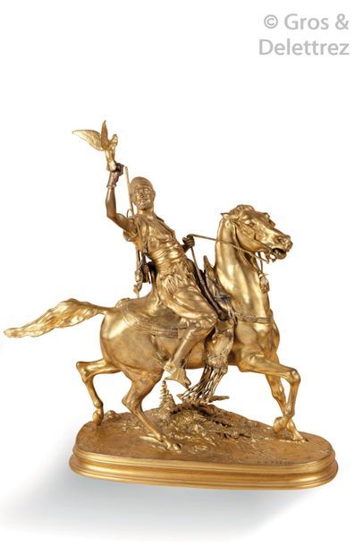 Pierre-Jules MENE (1810-1879) D’après Le fauconnier arabe Eperuve en bronze à patine...