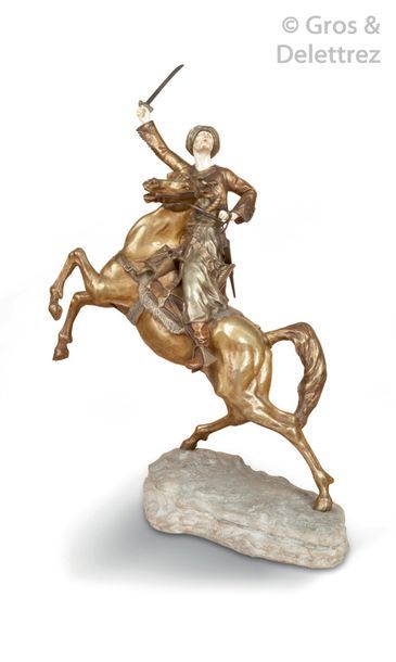 Thomas François CARTIER (1879-1943) (D’après) Cavalier arabe sur un cheval cabré...