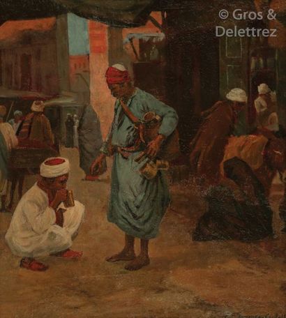 Eugène, Olivier Gimongou CASTELLI (XIX-XXe siècle) Le vendeur d’eau, au Caire. Huile...