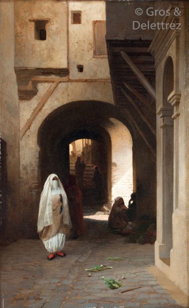 David DE NOTER (1818-1892) Femmes dans la Casbah d’Alger Huile sur panneau, signée...