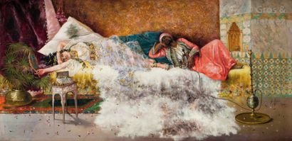 Antonio RIVAS (1845-1901) Au Harem, 1890 Huile sur toile, signée en bas à droite,...