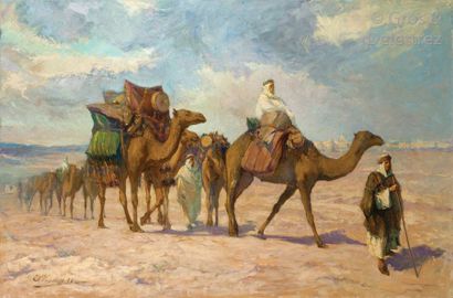 Edouard VERSCHAFFELT (1874-1955) La caravane Huile sur toile, signée en bas à gauche....