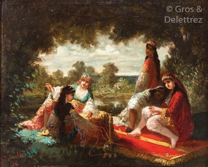 Antoine Edmond JOINVILLE (1801-1849) Femmes du harem aux eaux douces Paire d’huiles...