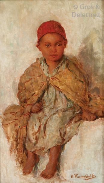 Edouard VERSCHAFFELT (1874 -1955) Jeune enfant au chèche Huile sur toile, signée...