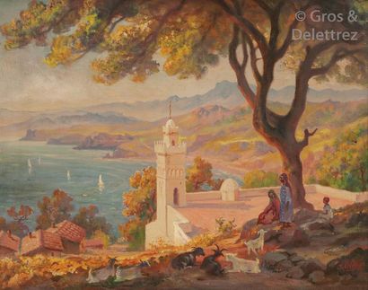 José ORTEGA (1921-1990) La grande Mosquée de Dellys Huile sur toile, signée en bas...