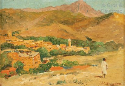 Jules BRUNETAUT (XIXe -XXe siècle) Vue des Murailles de Goureih, Debdou Maroc. 

Village...