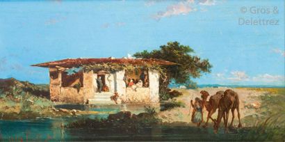 Henri LUCIEN-ROBERT (1868-) Maison au bord de l’eau Huile sur panneau, signée en...