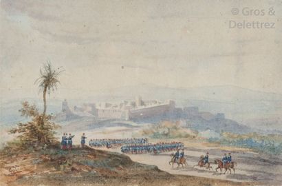 null Gaspard GOBAUT (1814-1882).	

Conquète de l’Algérie.	

Aquarelle gouachée miniature,...