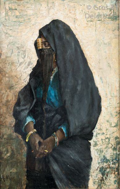 Alphons Léopold MIELICH (1863-1929) Egyptienne Huile sur panneau, monogrammée en...
