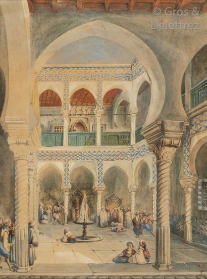Pascal COSTE (1787-1879) Palais de Djenina (Alger, 1847) Aquarelle gouachée, signée...