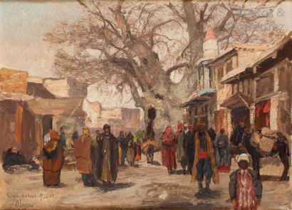Georg MACCO (1863-1933) Rue animée, Damas, 1887 Huile sur toile, signée en bas à...