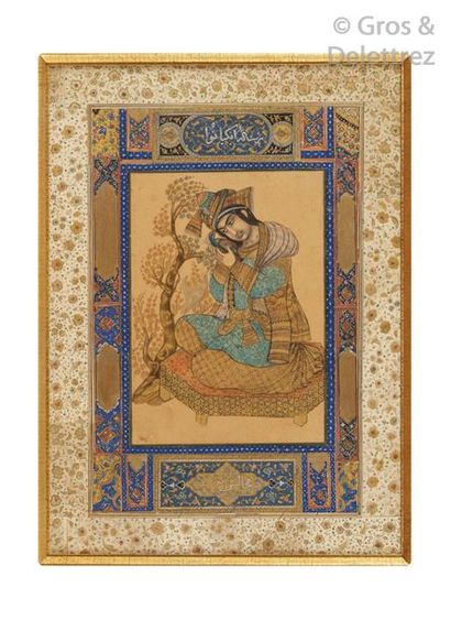 null Jeune Prince à l’oiseau. 	

Miniature persane du début XXe siècle. 	

Gouache...