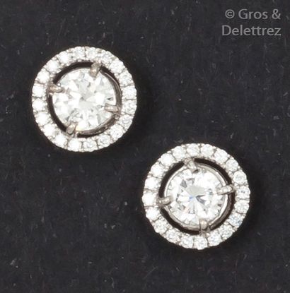 null Paire de boutons d'oreilles en or gris ornés chacun d'un diamant taillé en brillant...