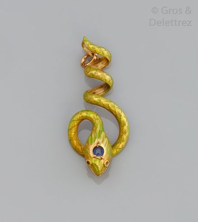null Coulant en or jaune ciselé et émaillé à décor de "Serpent" la tête ornée d'une...