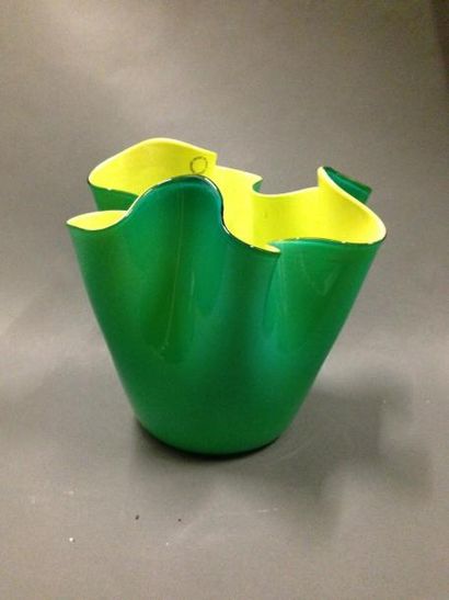 null Vase corolle en verre jaune et vert