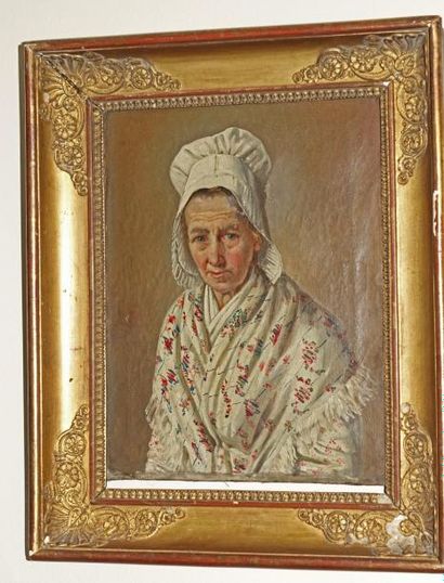 null Ecole française du XIXème siècle

Portrait de femme à la coiffe

Huile sur toile.

28...