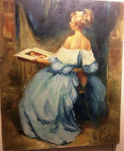 null Van CLEEF 

Femme en bleu 

Huile sur toile, signée en bas à droite. 

65 x...