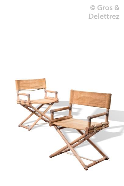 null JOHN McGUIRE (1920-2013) Paire de fauteuils à structure tubulaire en bambou...