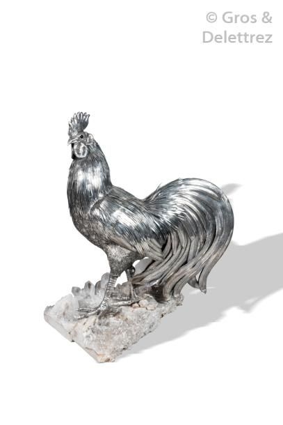  GIANMARIA BUCCELLATI Rare sculpture en argent finement ciselé figurant un coq. Elle...