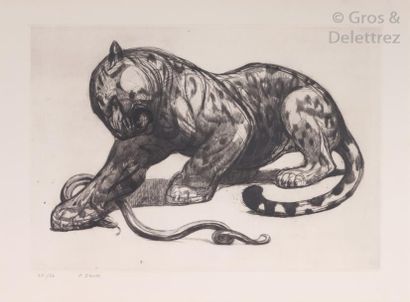 null PAUL JOUVE (1878-1973)	

 « Jaguar et serpent »	

Eau-forte originale sur papier...
