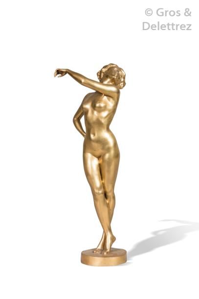 null RAYMOND LEON RIVOIRE (1884-1966) Sculpture en bronze doré figurant une jeune...