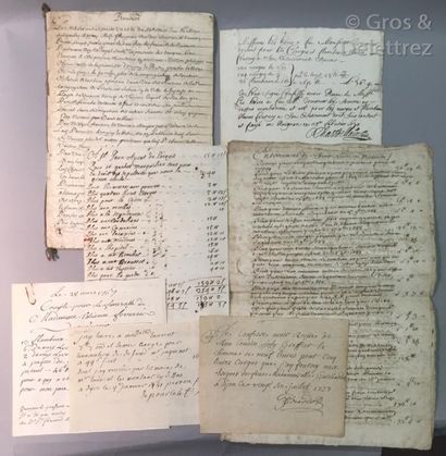 null Documents manuscrits mortuaires datés de 1670 à 1767 : Factures d’achats de...