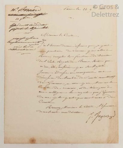 null Jean-Auguste-Dominique INGRES (1780-1867) Peintre.

Lettre signée «J. Ingres»,...