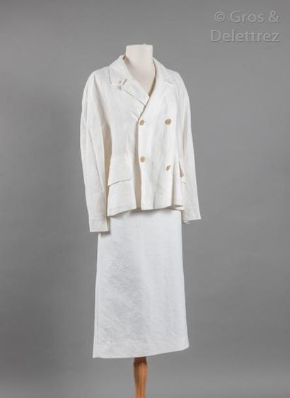 MARNI Ensemble ivoire composé d'une veste en lin à col châle cranté croisé sur double...