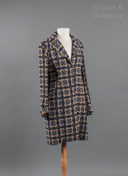 MARNI Manteau droit en lainage imprimé multicolore à motifs géométriques d'inspiration...
