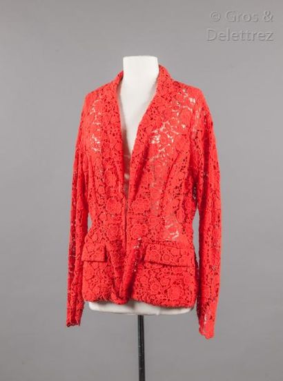 Diane von FURSTENBERG Veste en guipure à motif floral rouge, col châle cranté, simple...
