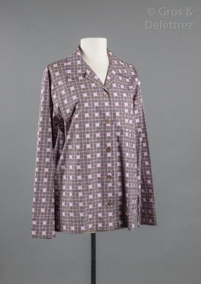 LOUIS VUITTON Chemise droite d'inspiration pyjama d'Homme en popeline de coton parme...