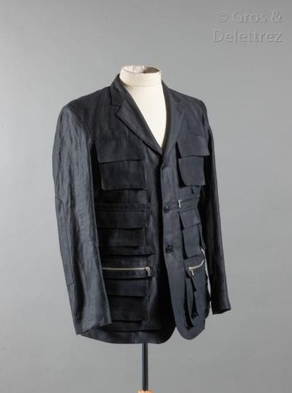 RENOMA 400 Ensemble Homme composé d'une veste en lin noir à col châle cranté, manches...