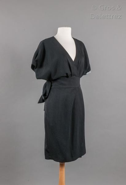 Diane von FURSTENBERG Robe portefeuille en tri acétate noire, encolure en V croisée...